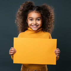 child holding a sign smiling for advertisement Generative AI