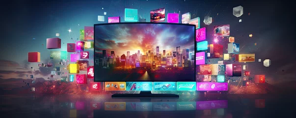 Foto op Plexiglas Tv channels. Media concept multiple television screens or monitors. © Michal