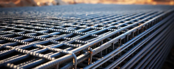 Poster steel rebar mesh for reinforced concrete. hard connect construction material. rebars are bonded with steel wires. © Michal
