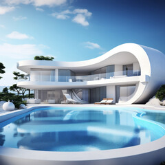 Obraz na płótnie Canvas External view of a contemporary house with pool 