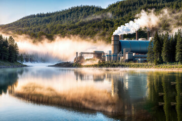 Fototapeta na wymiar Geothermal power station: a symphony of earth's energy and scenic serenity