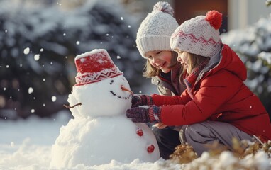 Children making a snowman on Chrsitmas