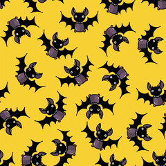 Hand drawn vector seamless pattern with Halloween bat