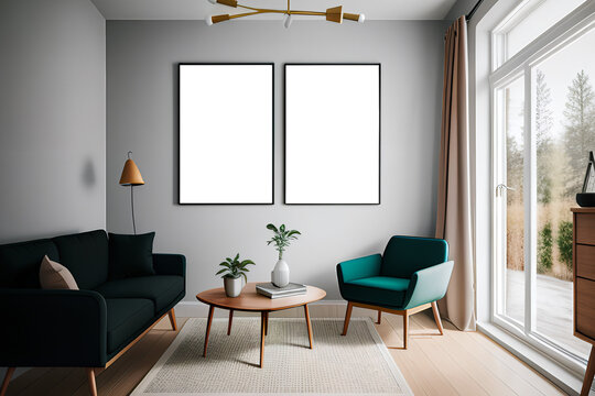 Two vertical frames mockup in cozy interior