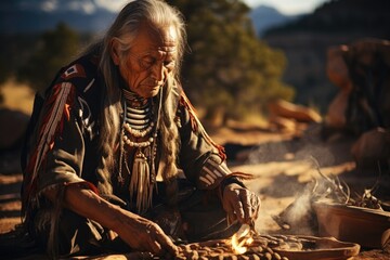 Lifestyle photo in the spirit of Native Americans stock