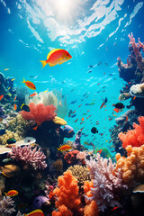 Fototapeta na wymiar Underwater Symphony: Pristine Coral Reef Teeming with Marine Life