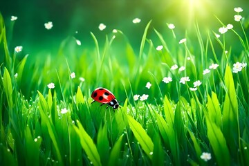 ladybug on green grass