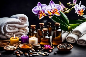 spa still life with candles and orchid