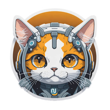 Cute cat, cyborg cat, orange cat, cat sticker, cat icon, cat logo, cat robot, cute cat cartoon, illustration, PNG, Generative AI	
