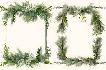 Christmas fir branches frame set offers festive borders ideal for holiday cards and decor. Authentic fir designs give a natural, wintry touch. Perfect for the festive season!