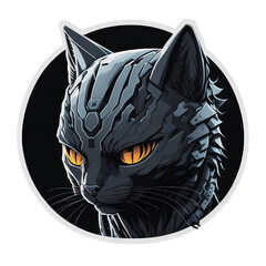 Cute cat, cyborg cat, black cat, cat sticker, cat icon, cat logo, cat robot, cute cat cartoon, illustration, PNG, Generative AI	
