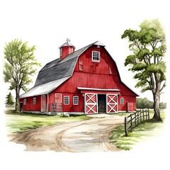 Red bard on farm drawing.