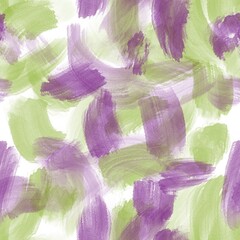 Seamless abstract textured pattern. Simple background with green, purple and white texture. Digital brush strokes background. Design for textile fabrics, wrapping paper, background, wallpaper, cover.