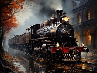 Obraz premium A little steam train on a set of tracks