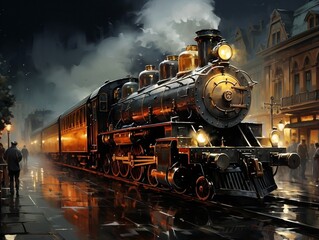 Fototapeta premium A little steam train on a set of tracks