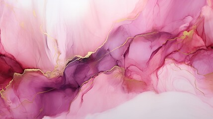 Luxury abstract modern background pink, purple marble texture with golden glitter . Fluid art in alcohol ink technique