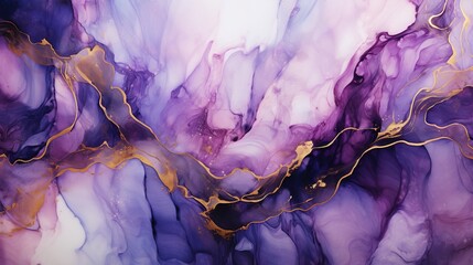 Luxury abstract modern background purple marble texture with golden glitter . Fluid art in alcohol ink technique - obrazy, fototapety, plakaty
