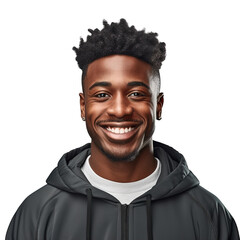 Close-Up of a Smiling Black Male University Student, Isolated on a Transparent Background,  Celebrating Academic Success and Confidence
