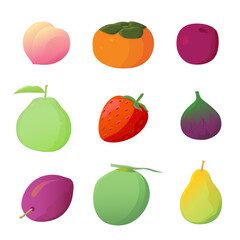 Set of various fruits isolated on white background.