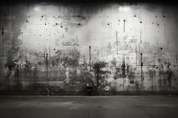 A black and white image of a graffiti-covered grunge wall, emphasizing the contrast and starkness...