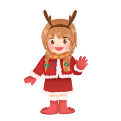Santa- Santy cartoon. Mascot Girl Cosplay sign in Happy Christmas Day. illustration no background.