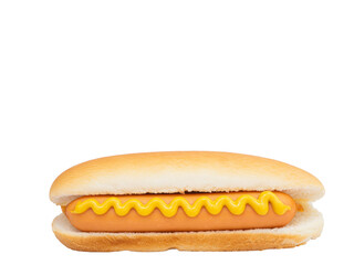 Hot dog with mustard isolated on white background with clipping path. Fast food
