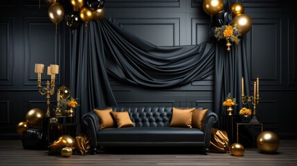 Clean elegant black and gold studio backdrop for studio