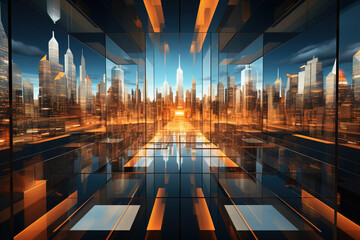 conceptual inception view of manhattan on orange tones. buildings