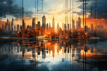 conceptual city scape of new york on blue and orange tones