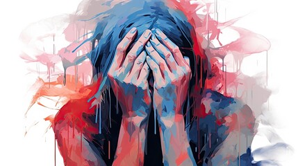 The woman is experiencing strong emotions. The concept of horror and fear. Emotional excitement. Fear of the victim before the aggressor.