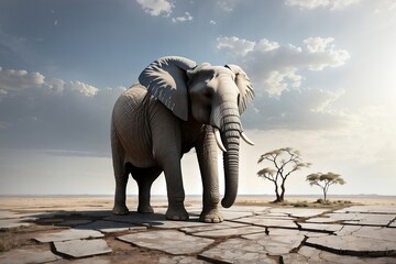 Fototapeta na wymiar elephant in the desert area - A lone Elephant in the arid area - A lone Elephant in the Drought area