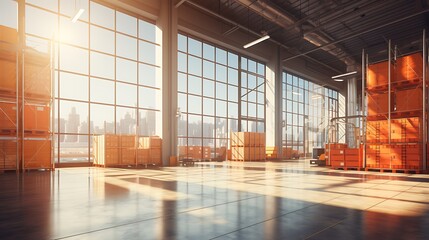 Containers in warehouse. Logistics and transportation concept. 3D Rendering - obrazy, fototapety, plakaty