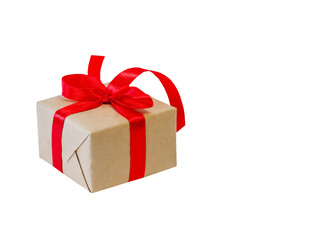 Gift boxed isolated on white, gift boxed with red ribbon and bow. Birthday celebration concept.