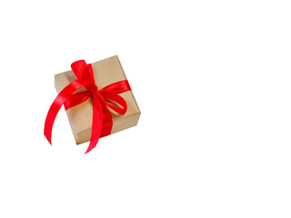 Gift boxed isolated on white, gift boxed with red ribbon and bow. Birthday celebration concept.