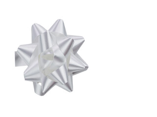 Top view, white  gift  bow, Ribbon bow for decoration, gift in the holiday season, isolated on white background.