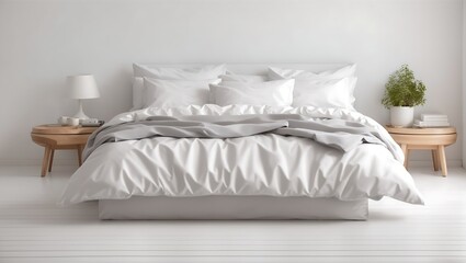 bed with pillows - obrazy, fototapety, plakaty