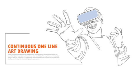 virtual reality technology continuous one-line art drawing.