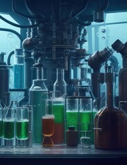 laboratory glassware with chemicals