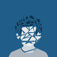 A broken Face of a man. Faceless portrait. Isolated Vector Illustration.