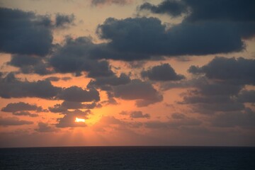 Sunrise Costa Maya, Yucatan Peninsula, Mexico, Caribbean Sea, on cruise ship while travelling on vacation.
