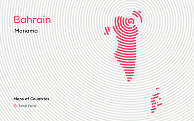 Creative map of Bahrain. Political map. Capital Manama. World Countries vector maps series. Spiral fingerprint series