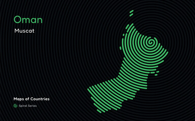 Creative map of Oman. Political map. Capital Muscat. World Countries vector maps series. Spiral fingerprint series