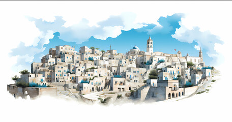 Illustration of beautiful view of Matera, Italy