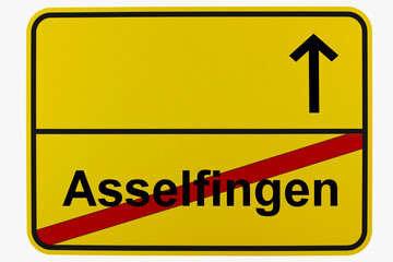 Illustration eines Ortsausgangsschildes von Asselfingen in Baden-Württemberg	