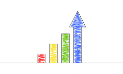 Continuous line drawing of graph icon business. Illustration vector of arrow up. Bar chart. Success business growth. Object one line. Single line art
