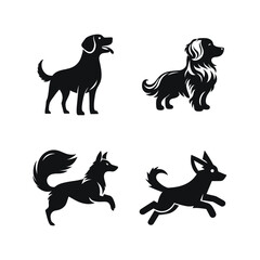 Set of different dogs silhouettes on white background. Vector illustration.