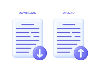 3D Upload and Download file. Upload and download file, document concept.