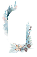watercolor hand drawn illustrations. Christmas and winter wedding frames. PNG delicate gentle frames. Oval frame. - 658763181