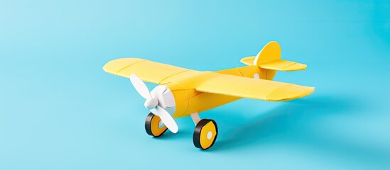 Craft a zero waste airplane toy from a toilet paper roll and popsicle sticks Include yellow tail details A DIY project for kids and parents during home quarantine With copyspace for text