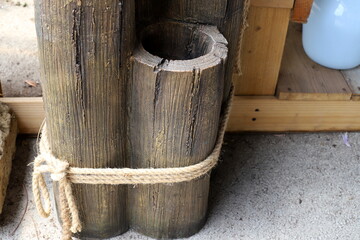 Thick hemp rope on the pier in the seaport.